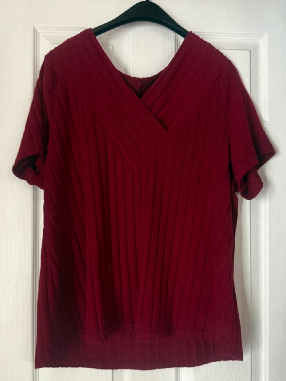 Women’s Solid Cross V-Neck Ribbed Top - Burgundy Size 3XL